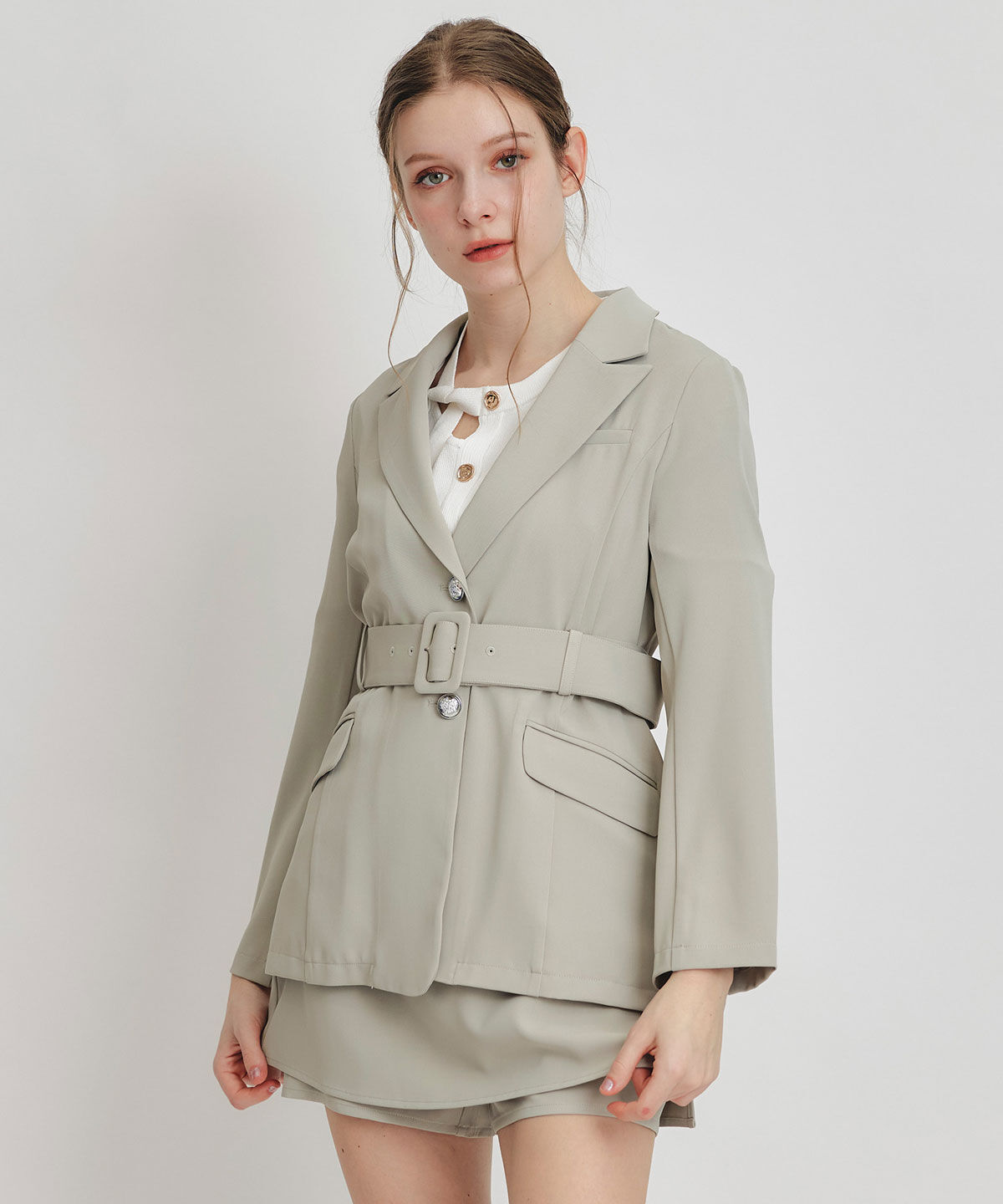 REDYAZEL「アイシーカラーウエストマークベルトテーラードジャケット」|テーラードジャケット|カーキ