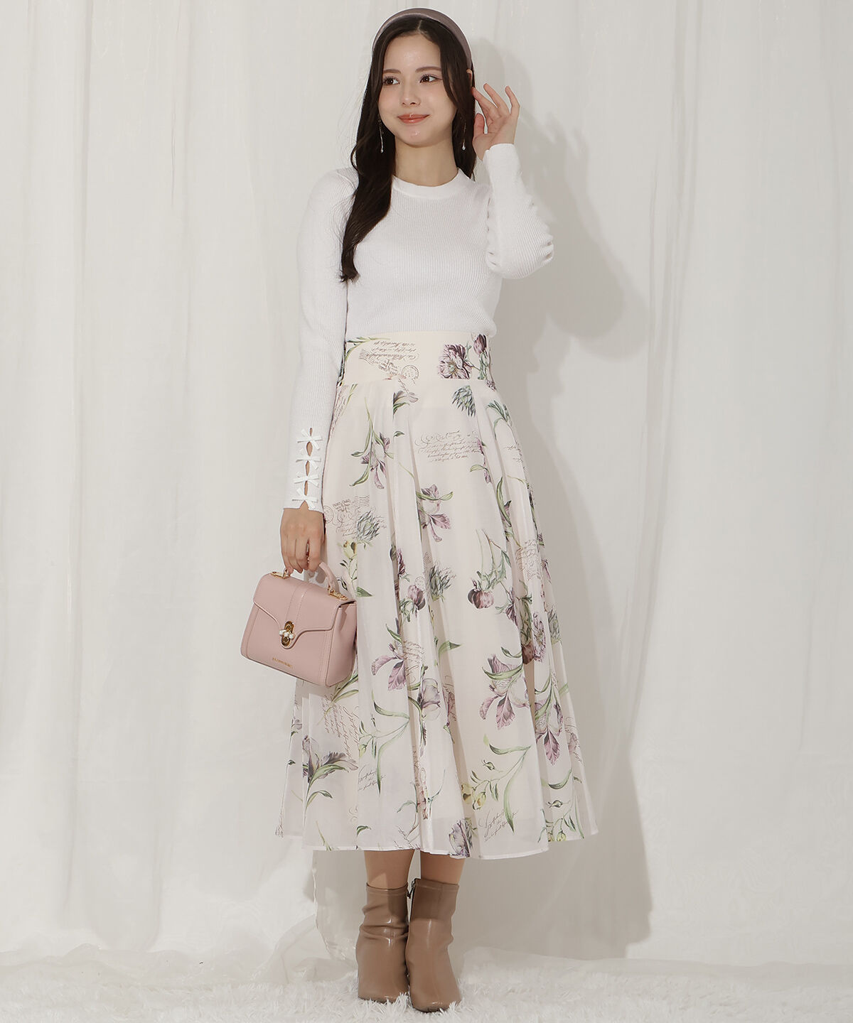 WILLSELECTION「ビッグリボンシアーフラワースカート」|フレア|