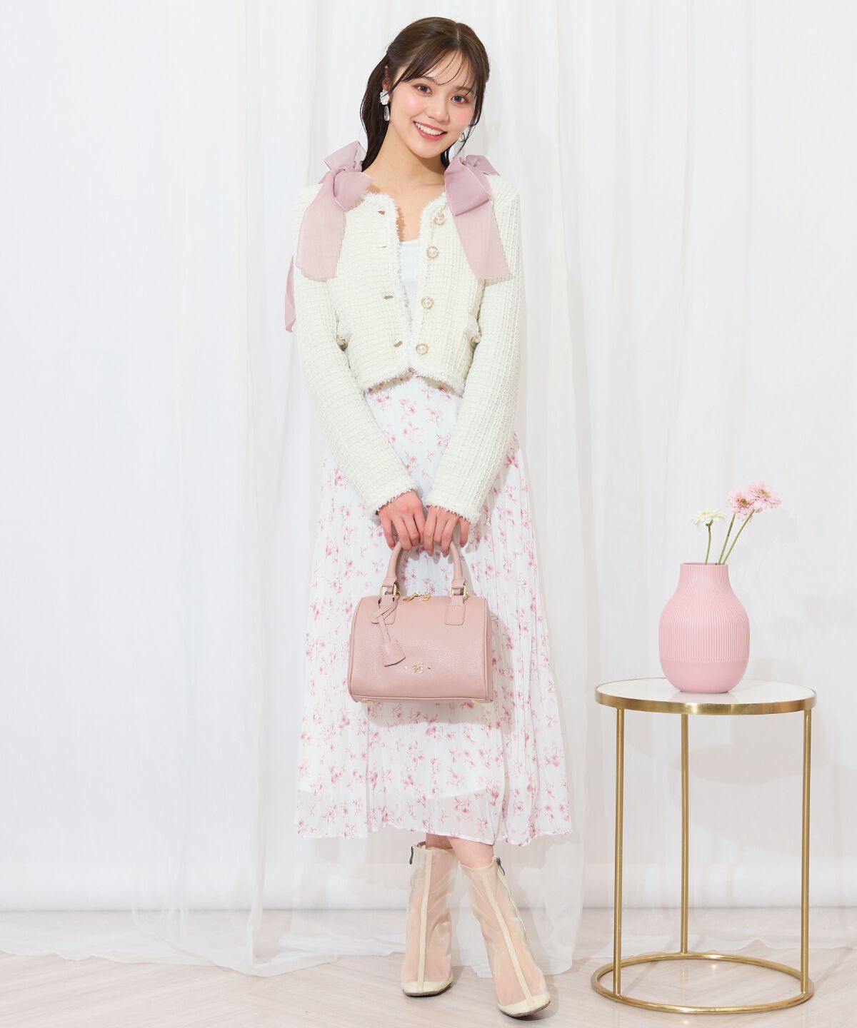 WILLSELECTION「ランダムプリーツフラワースカート」|フレア|