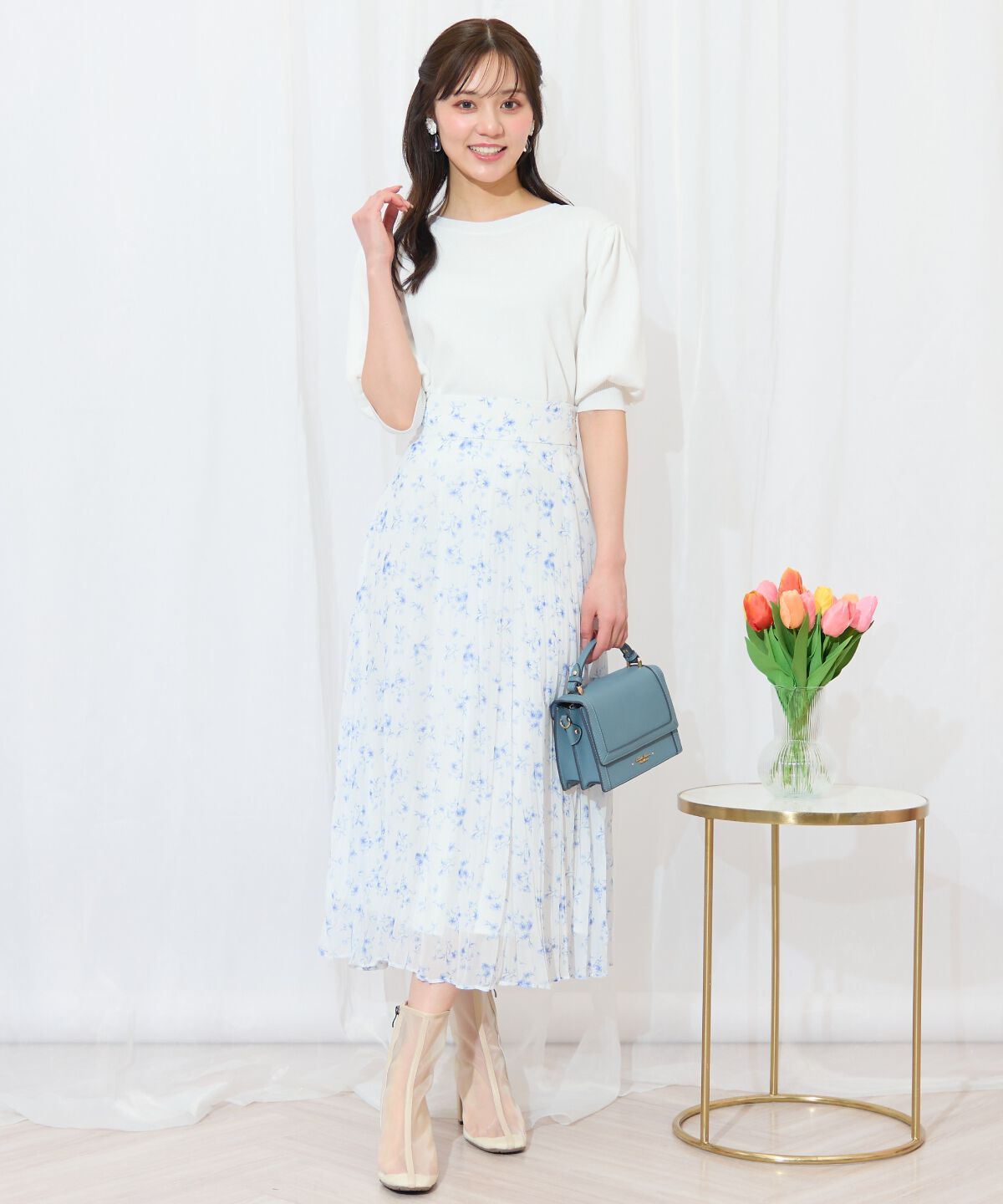 WILLSELECTION「ランダムプリーツフラワースカート」|フレア|