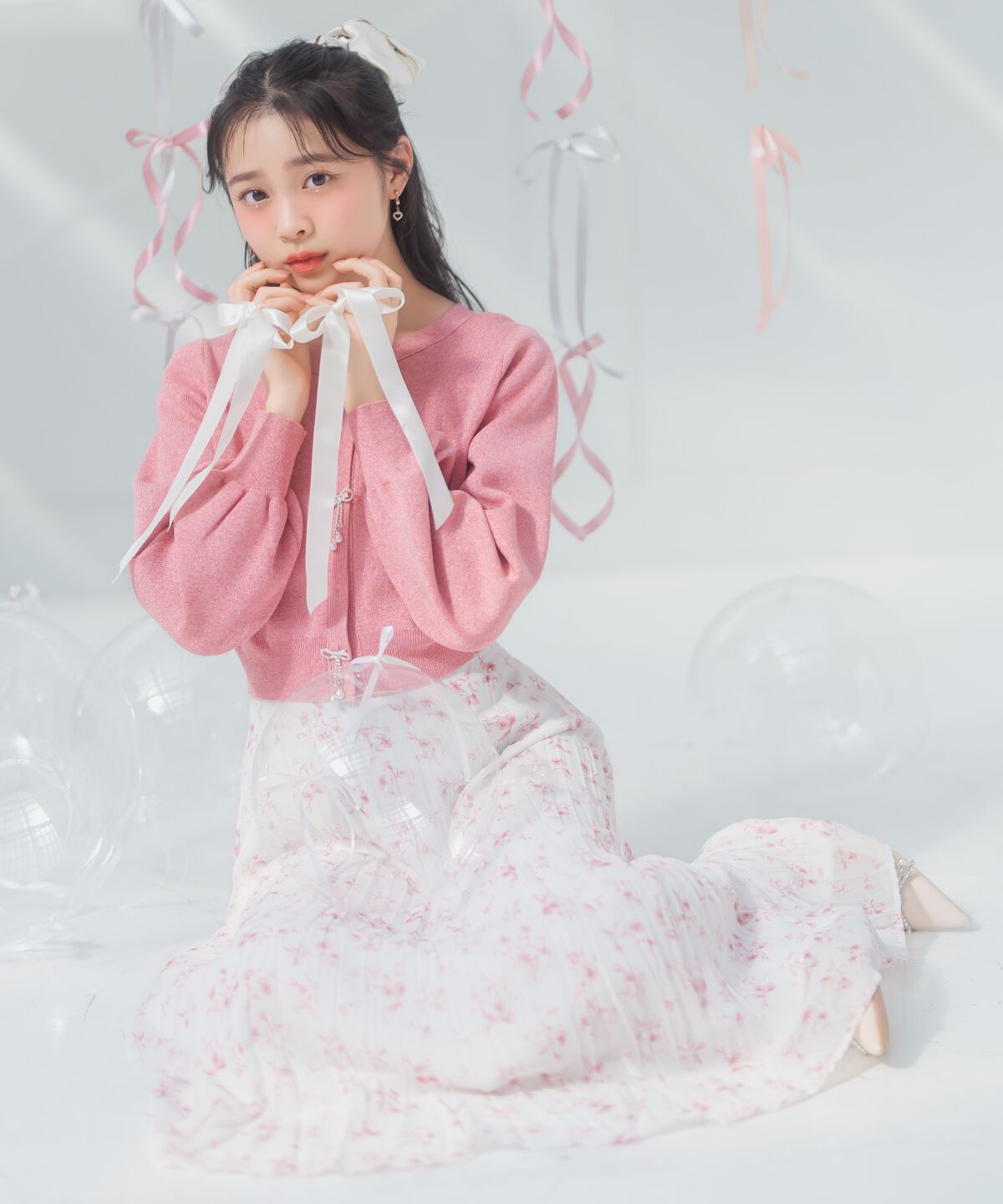 WILLSELECTION「ランダムプリーツフラワースカート」|フレア|