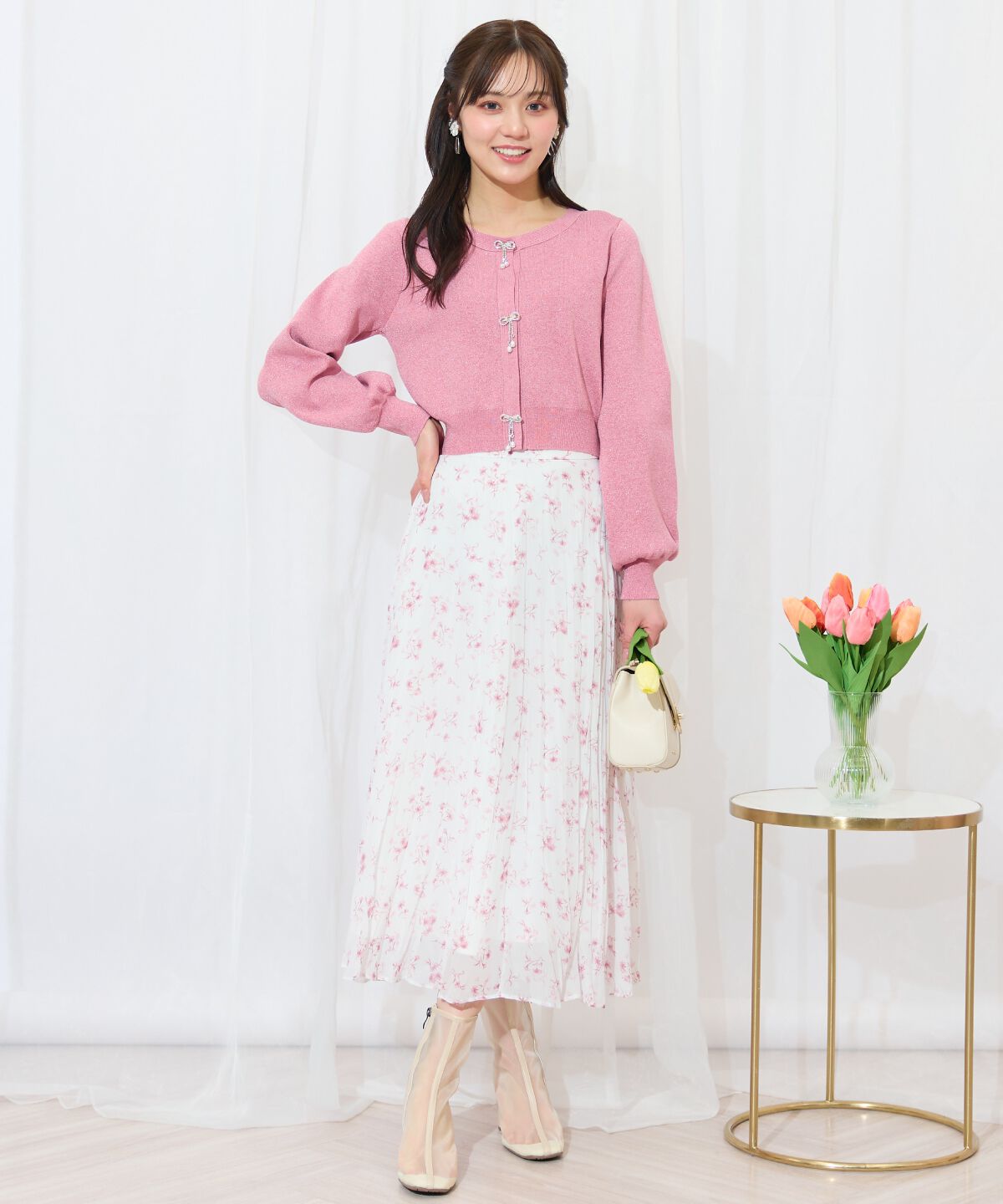 WILLSELECTION「ランダムプリーツフラワースカート」|フレア|