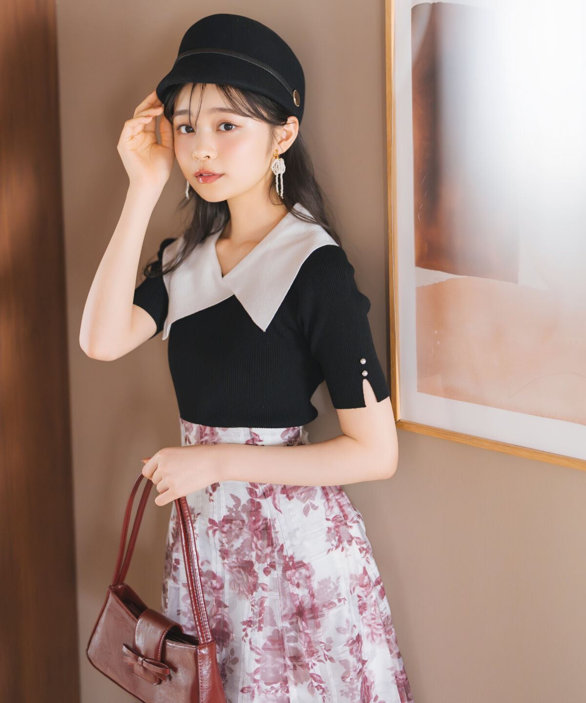 WILLSELECTION「モノトーンフラワーオーガンジーフレアスカート」|フレア|