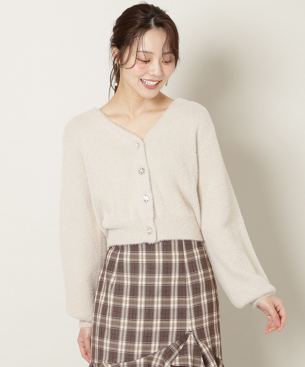 WILLSELECTION「アソートボタンラメフェザーカーディガン」|カーディガン|ベージュ