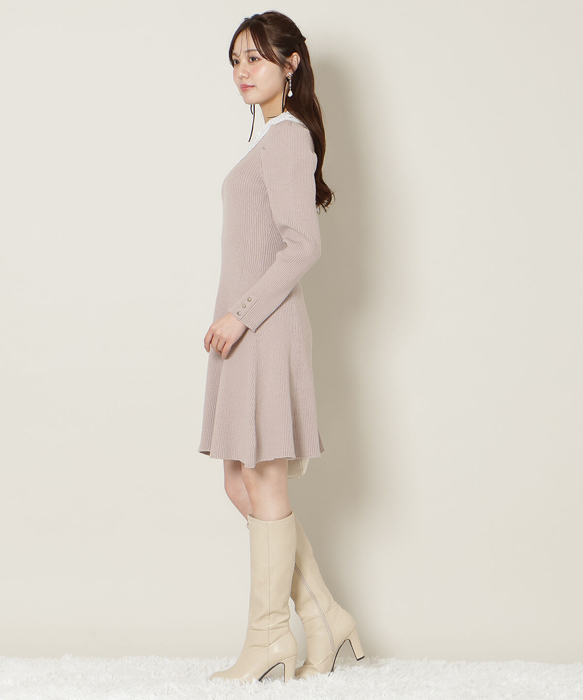 WILLSELECTION「リボンレースカラーニットワンピース」|ワンピース|