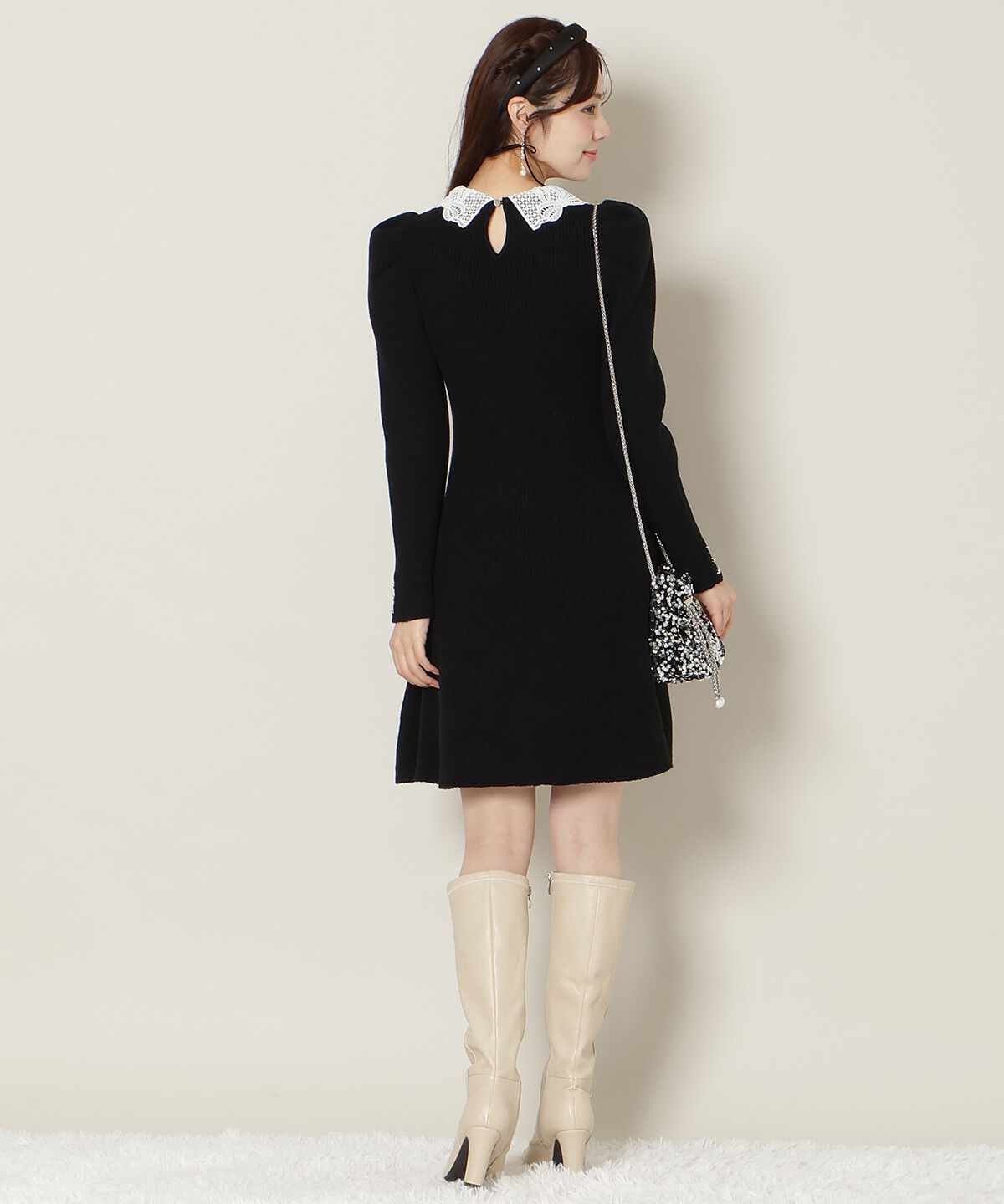 WILLSELECTION「リボンレースカラーニットワンピース」|ワンピース|