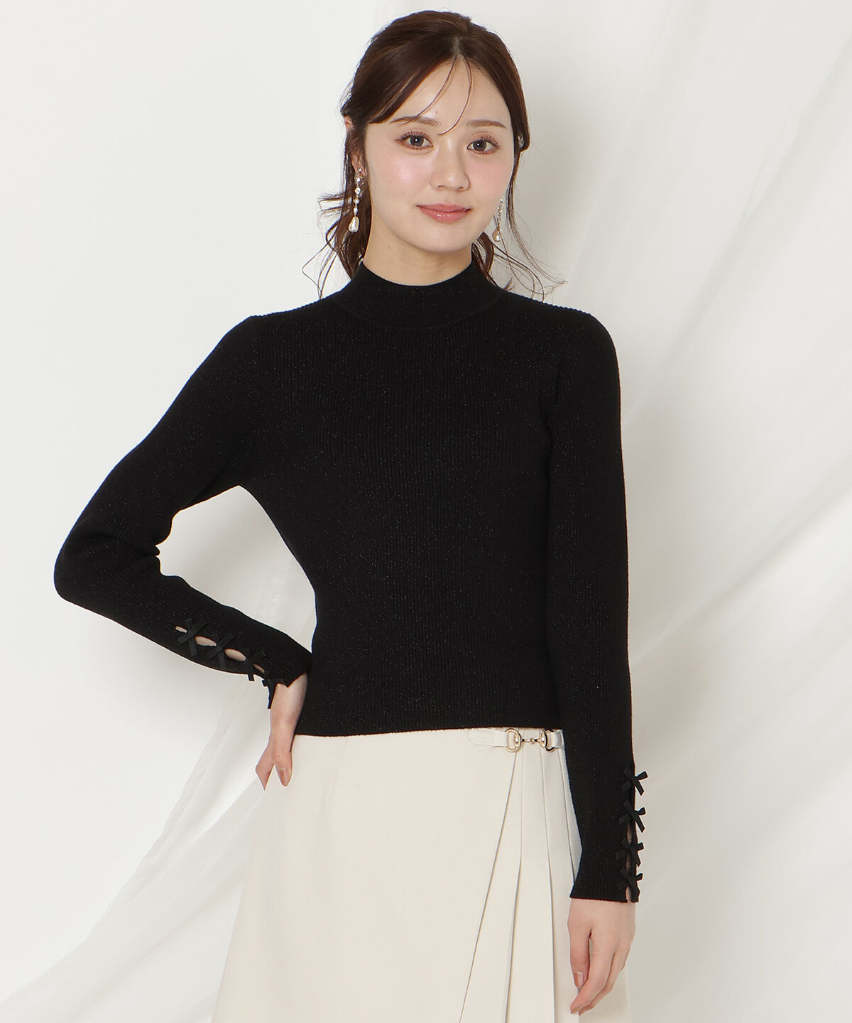 WILLSELECTION「袖リボンラメリブニット」|ニット・セーター|