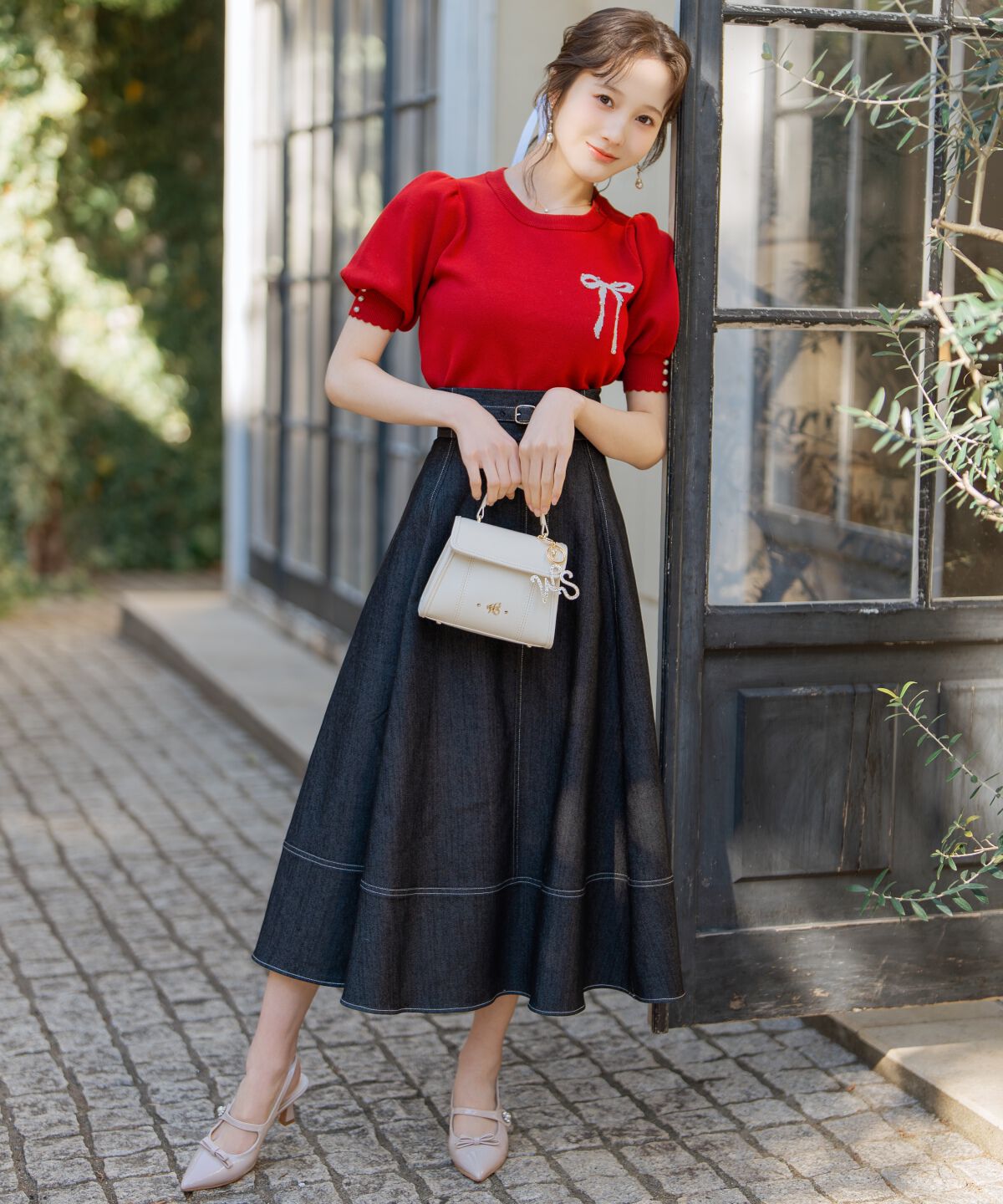 WILLSELECTION「ベルトデザインフレアデニムスカート」|スカート|ブラック