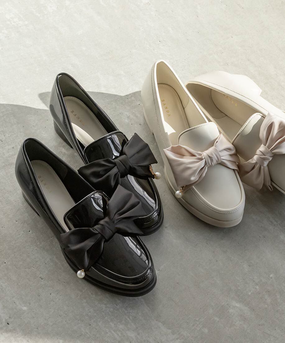  「パールチャームサテンリボンローファー」|ローファー|