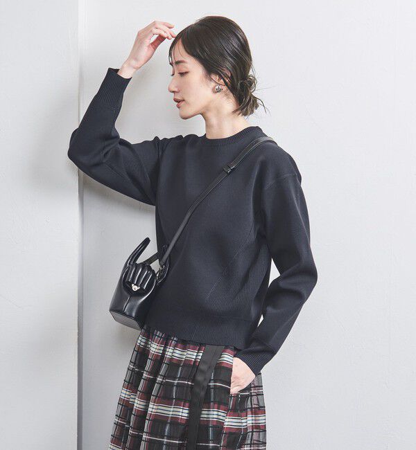 UNITED ARROWS「スウェットライク クルーネック ニットプルオーバー」|ニット・セーター|NAVY