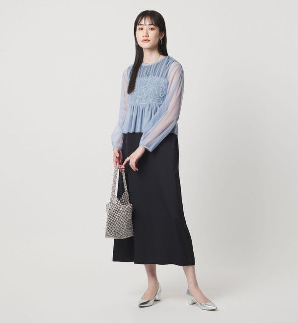 UNITED ARROWS「チュール サテン コンビ ワンピース」|ワンピース|NAVY