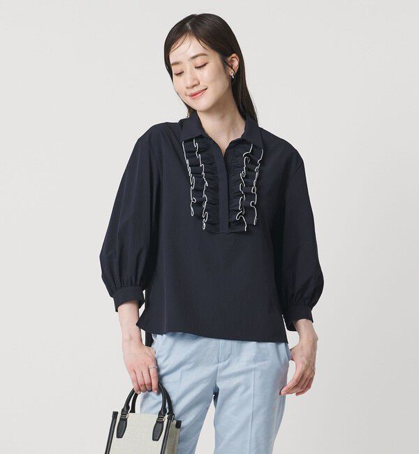 UNITED ARROWS「メロー フリル スキッパー パフ ブラウス ‐防しわ 吸水速乾 UVカット 遮熱性 接触冷感 ウォッシャブル‐」|シャツ・ブラウス|