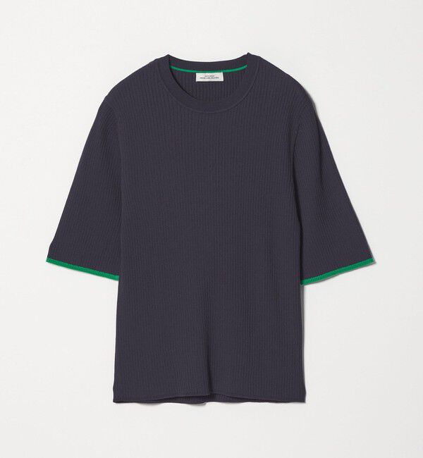 UNITED ARROWS green label relaxing「【WEB限定】＜at ease＞ソデサキ バイカラー 5分袖 プルオーバー ニット」|ニット・セーター|NAVY