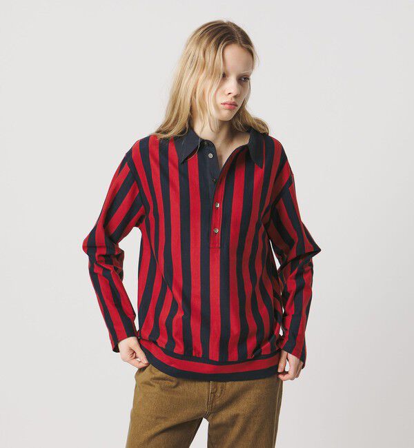 ATTISESSION「＜ATTISESSION＞コットン ストライプ ラガー シャツ」|ポロシャツ|RED