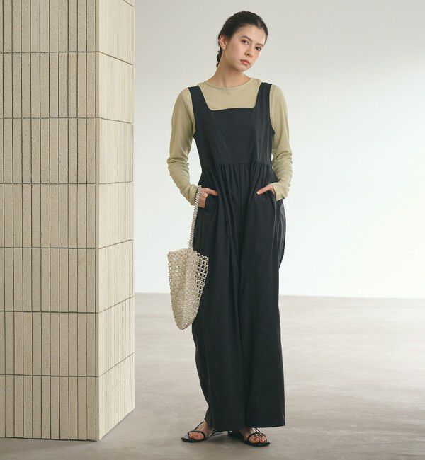 BEAUTY&YOUTH UNITED ARROWS「【WEB限定 Wardrobe DAILY MINIMAL】ギャザーノースリーブ オールインワン 接触冷感 UVカット はっ水」|オールインワン|BLACK