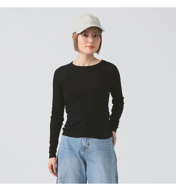 Ray BEAMS 「テレコ リブ クルーネック トップス」|Tシャツ・カットソー|BLACK