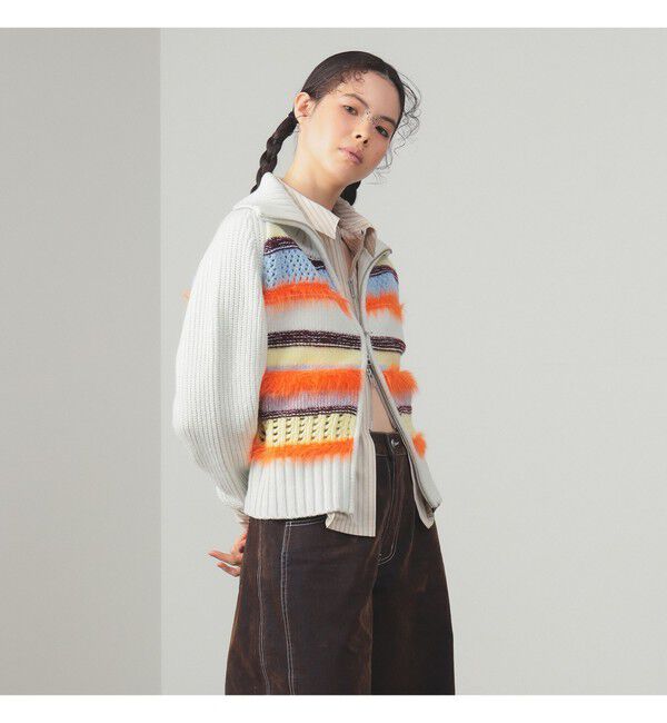 Ray BEAMS 「【別注】boussole / ボーダージップ ニット カーディガン」|ニット・セーター|