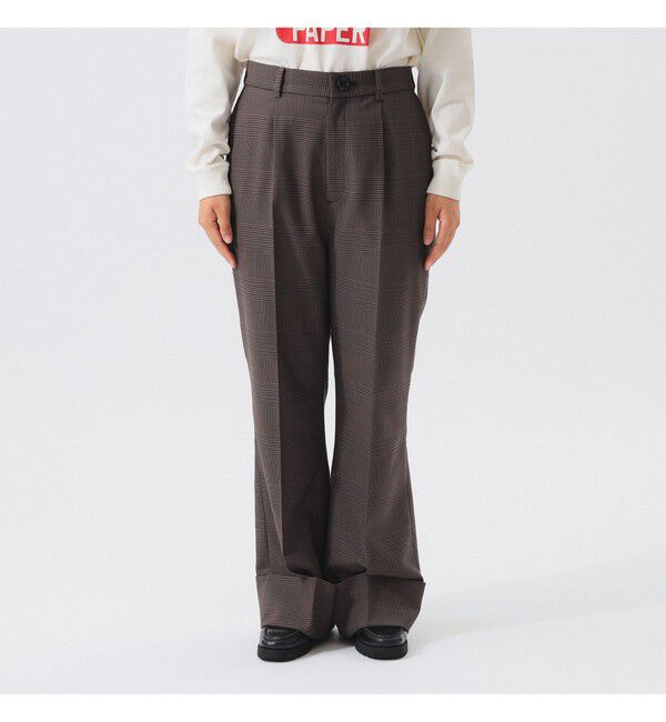 BEAMSBOY「チェック ロング ダブルヘム スラックス」|スラックス|