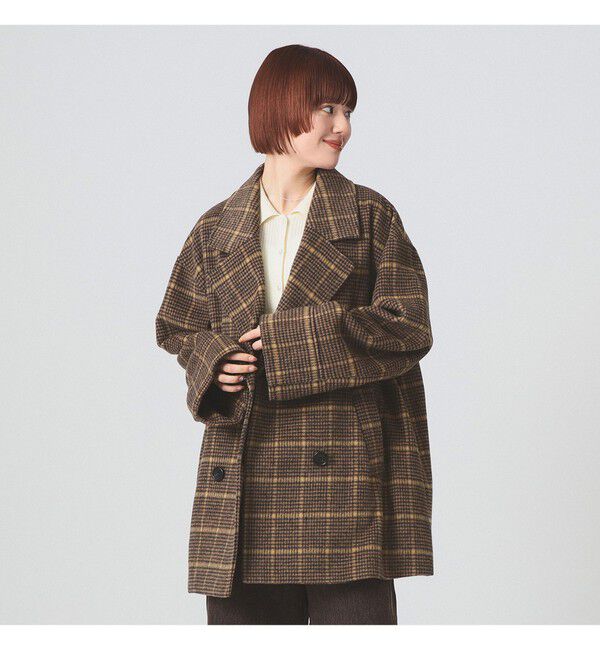 Ray BEAMS 「チェック ビーバー ダブル ハーフコート」|ダッフルコート|