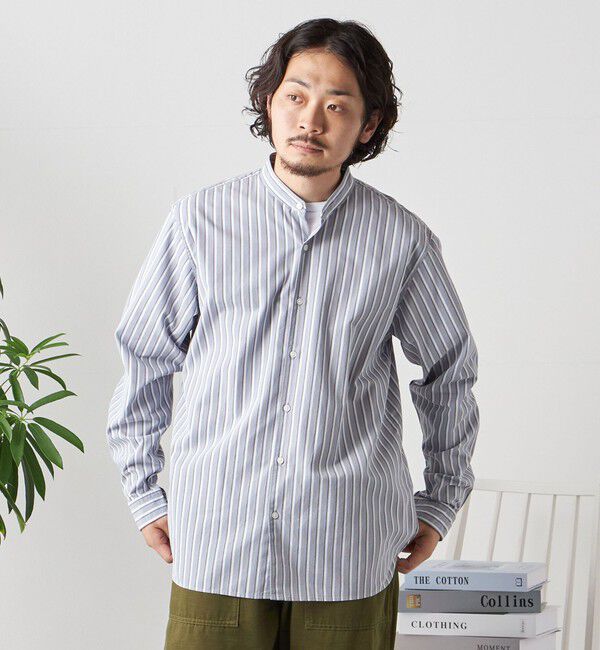 SHIPS any「SHIPS any: ストライプ / ソリッド リラックス バンドカラー シャツ 25AW◇」|シャツ・ブラウス|