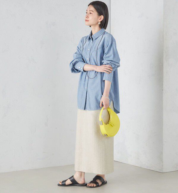 SHIPS for women「麻混 ストライプ 無地 ポケット タイト スカート ◇」|スカート|