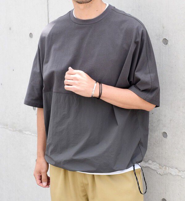 SHIPS any「SHIPS any: コットン / ナイロン コンビ スケアスリーブ スピンドル ワイド Tシャツ◇」|Tシャツ・カットソー|