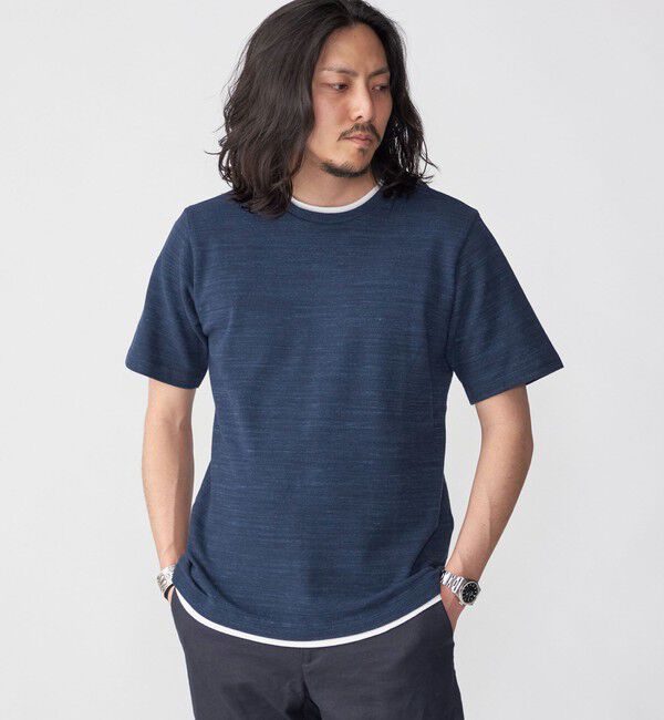 SHIPS「SHIPS: フェイクレイヤード ピケ クルーネック Tシャツ」|Tシャツ・カットソー|ネイビー