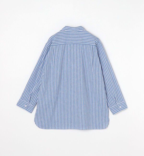 SHIPS any「SHIPS any: 〈洗濯機可能〉コットン / リネン ブルー ストライプ 7分袖 プルオーバーシャツ◇」|シャツ・ブラウス|