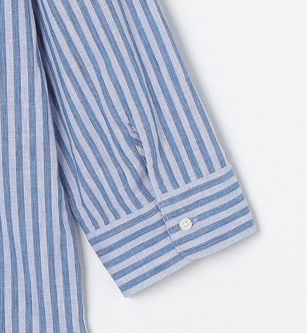 SHIPS any「SHIPS any: 〈洗濯機可能〉コットン / リネン ブルー ストライプ 7分袖 プルオーバーシャツ◇」|シャツ・ブラウス|