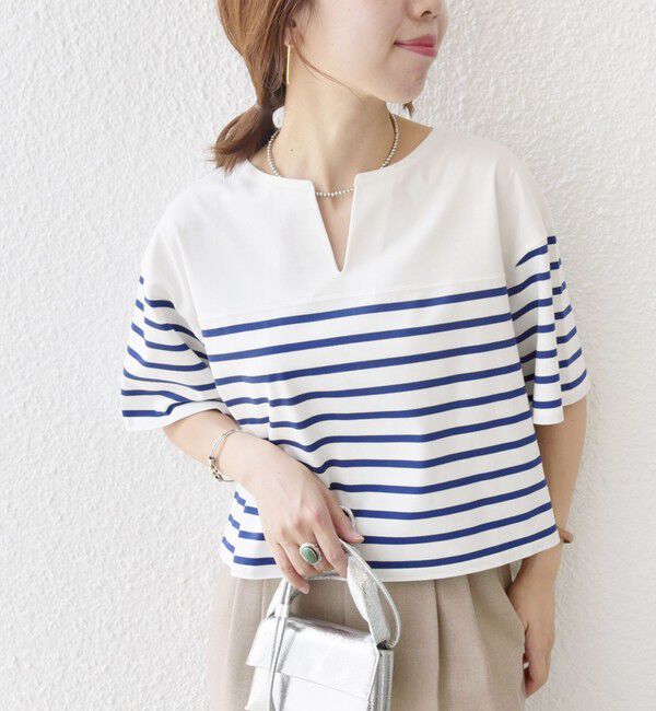 SHIPS for women「〈手洗い可能〉オーガニック 綿 ボーダー ショート スリーブ」|Tシャツ・カットソー|