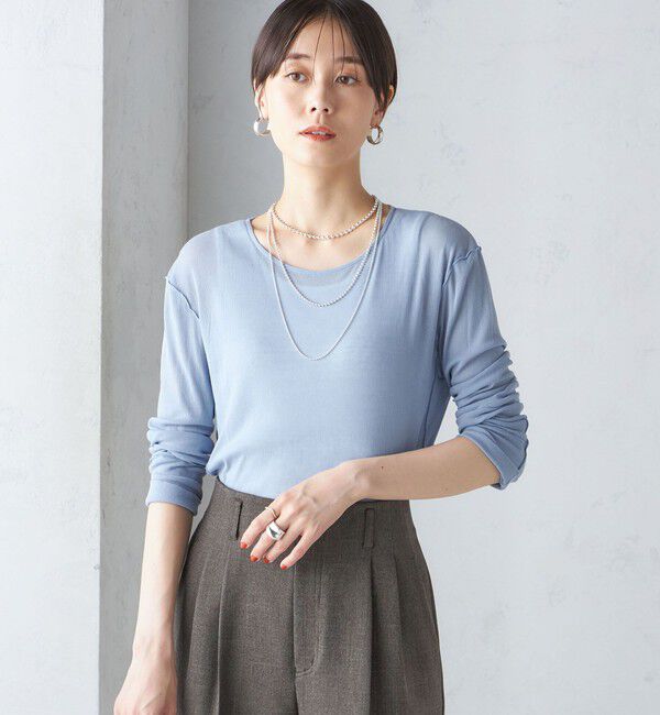 SHIPS for women「〈手洗い可能〉シアー ストレッチ クルーネック プルオーバー」|Tシャツ・カットソー|