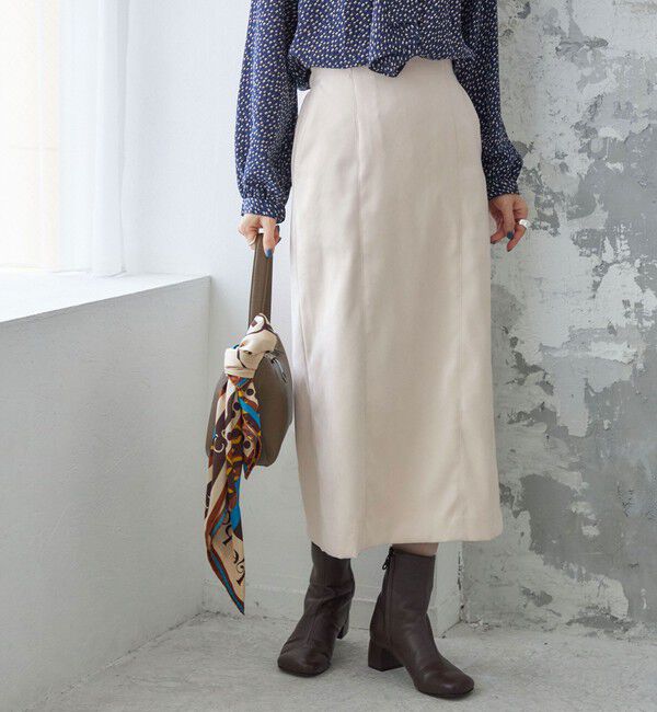 SHIPS for women「〈手洗い可能〉フェイク スエード (ポリエステル) タイト スカート」|タイト|ナチュラル