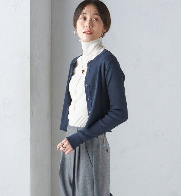 SHIPS for women「〈手洗い可能〉レーヨン ポリ リブ クルーネック カーディガン」|カーディガン|