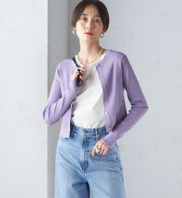 SHIPS for women「〈手洗い可能〉レーヨン ポリ リブ クルーネック カーディガン」|カーディガン|