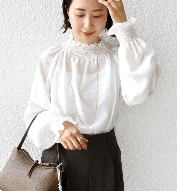 SHIPS for women「〈洗濯機可能〉シャーリング ネック 長袖 ブラウス」|シャツ・ブラウス|