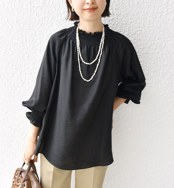 SHIPS for women「〈洗濯機可能〉シャーリング ネック 長袖 ブラウス」|シャツ・ブラウス|