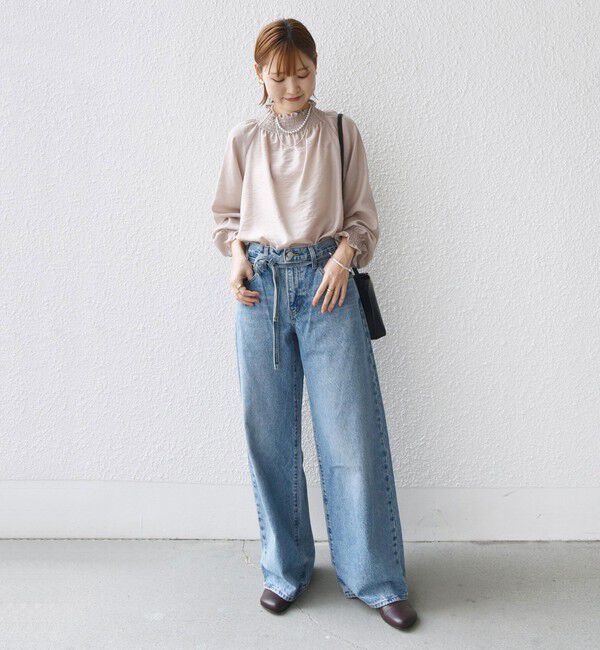 SHIPS for women「〈洗濯機可能〉シャーリング ネック 長袖 ブラウス」|シャツ・ブラウス|