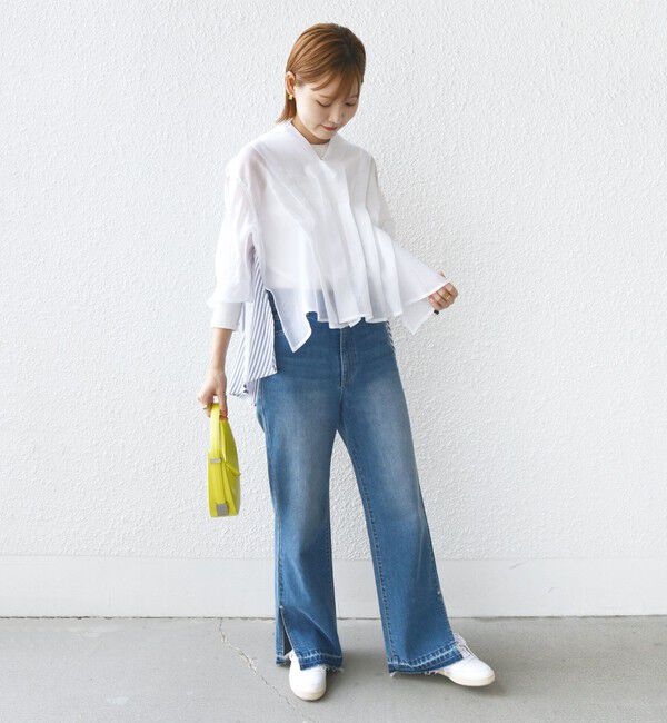 SHIPS for women「【WEB限定】〈手洗い可能〉異素材 ウエスト タック ブラウス」|シャツ・ブラウス|