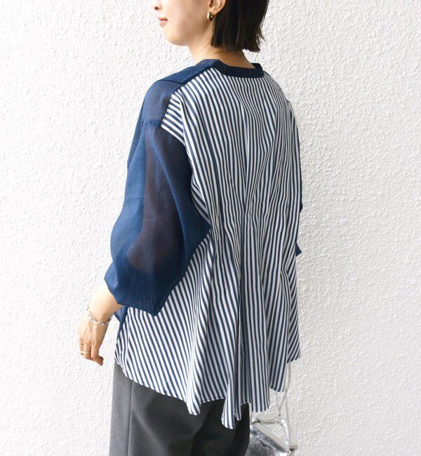 SHIPS for women「【WEB限定】〈手洗い可能〉異素材 ウエスト タック ブラウス」|シャツ・ブラウス|