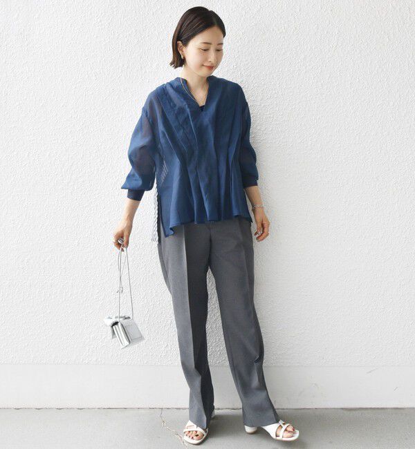 SHIPS for women「【WEB限定】〈手洗い可能〉異素材 ウエスト タック ブラウス」|シャツ・ブラウス|