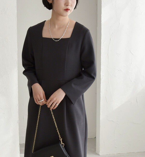 quaranciel「quaranciel:〈洗濯機可能〉ダブルクロス スクエアネック ロング ワンピース（セットアップ対応）」|ワンピース|