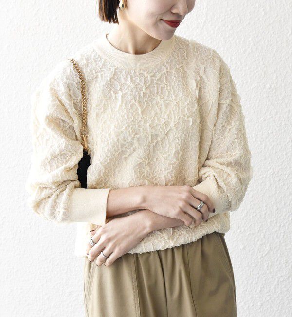 SHIPS any「《一部追加予約》SHIPS any:〈手洗い可能〉ジャカード バンピー クルーネック プルオーバー」|ニット・セーター|ナチュラル