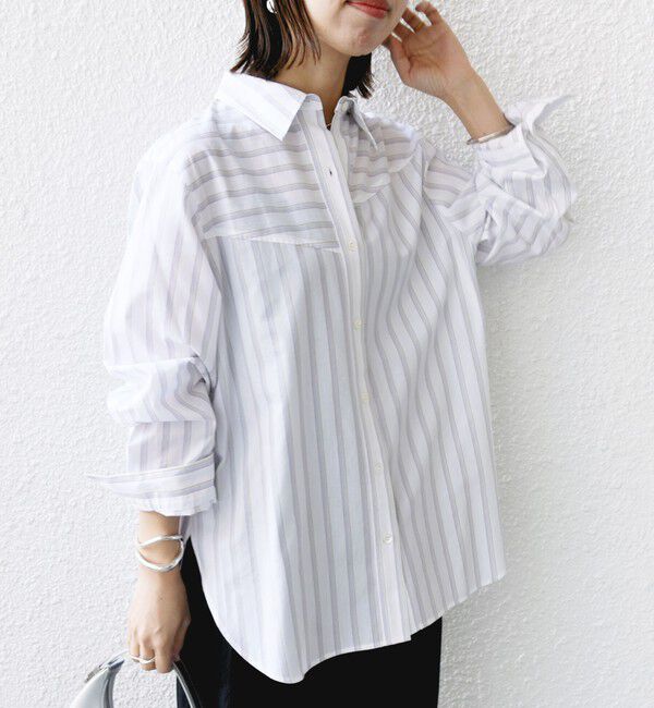SHIPS for women「【WEB限定】〈洗濯機可能〉アシンメトリー ストライプ シャツ」|シャツ・ブラウス|