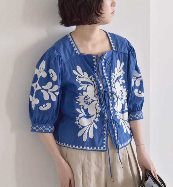 quaranciel「quaranciel:〈洗濯機可能〉エンブロイダリー スクエアネック ブラウス」|シャツ・ブラウス|