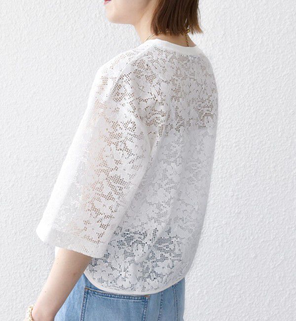 SHIPS for women「〈手洗い可能〉オーガニック コットン レース ショート スリーブ プルオーバー」|Tシャツ・カットソー|