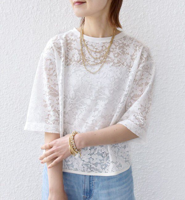 SHIPS for women「〈手洗い可能〉オーガニック コットン レース ショート スリーブ プルオーバー」|Tシャツ・カットソー|