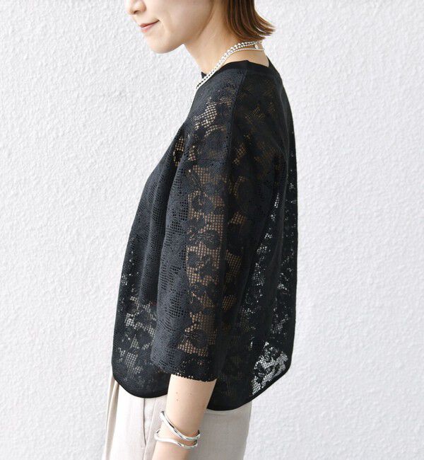 SHIPS for women「〈手洗い可能〉オーガニック コットン レース ショート スリーブ プルオーバー」|Tシャツ・カットソー|