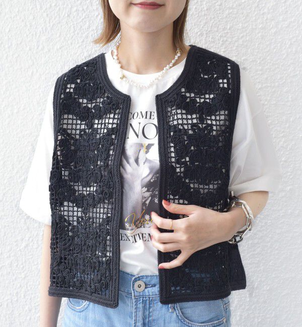 SHIPS for women「〈手洗い可能〉エンブロイダリー ニット ショート ベスト」|ベスト・ジレ|