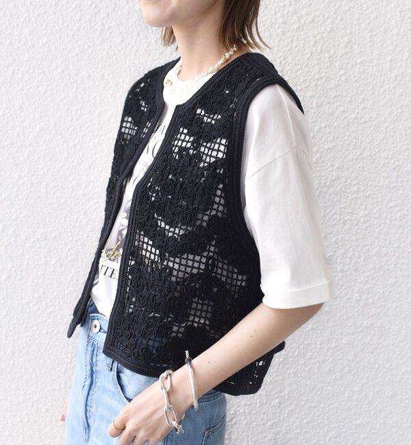 SHIPS for women「〈手洗い可能〉エンブロイダリー ニット ショート ベスト」|ベスト・ジレ|