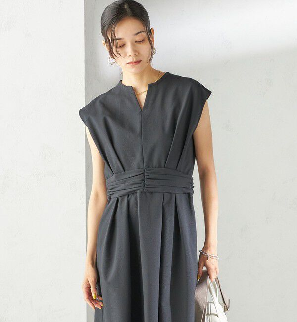 SHIPS for women「〈手洗い可能〉サッカー ストレッチ ドット 無地 フレンチ スリーブ ワンピース」|ワンピース|